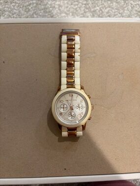 Michael Kors Rose Gold and Cream Link Chronograph Watch
